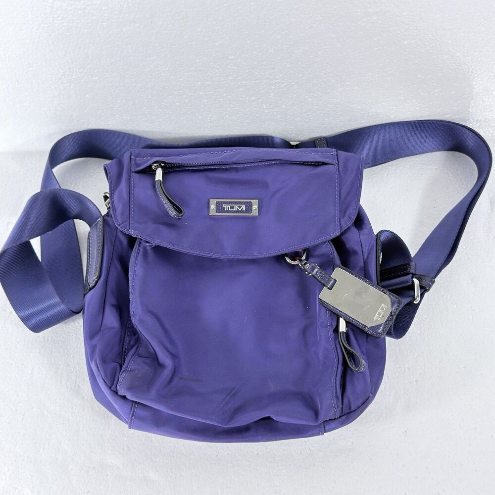 Tumi Voyageur Crossbody Messenger Bag Nylon Purple Violet Accent Multi-Pockets